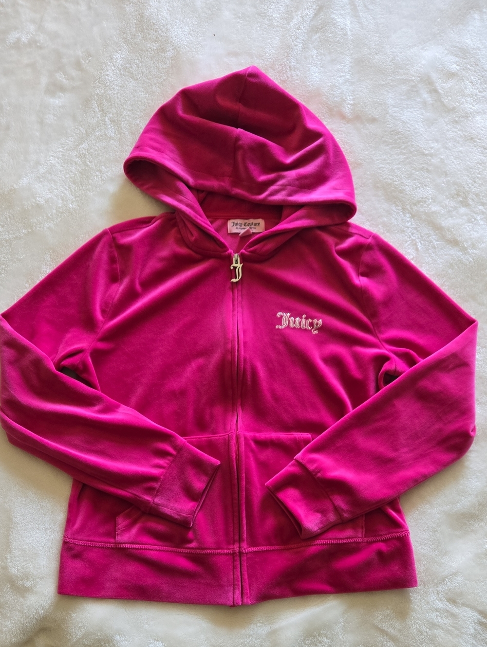 Juicy Couture Women's Fuchsia Pink Velour Zip Hoodie